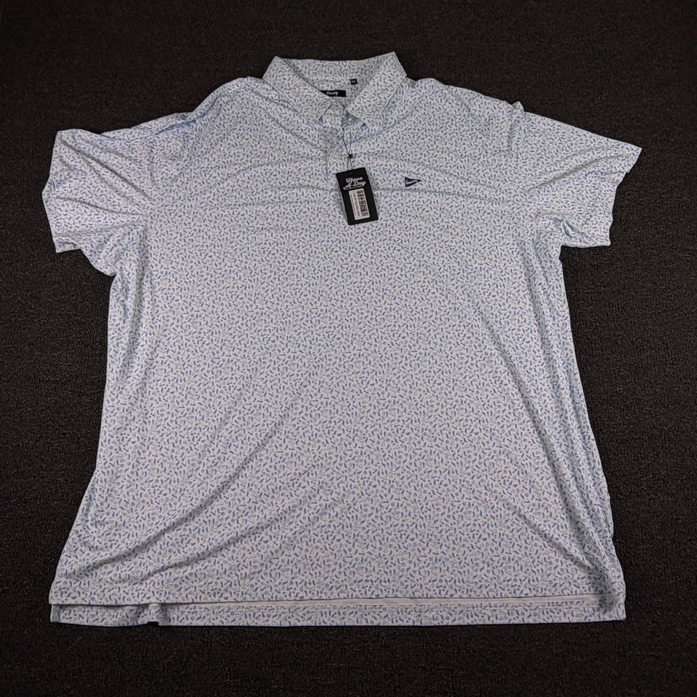 Breezy Polo Mens 5XL Performance Graphic Print White Blue Golf Shirt NEW